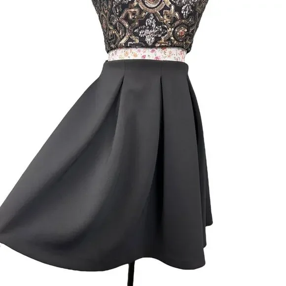 Faviana 7659 Two Piece Prom Dress Skirt Crop Corset Set Black Gold Sequin  size 6 - threedaughtersproperties.com